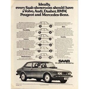 SAAB "It's What a Car Should Be" Vintage Print Ad 1975